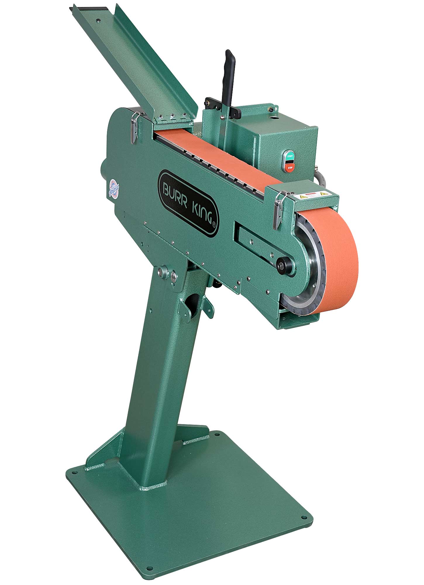 17303 - 979 Belt grinder from Burr King with a 3HP motor and operates on 220 volts / 3 phase power